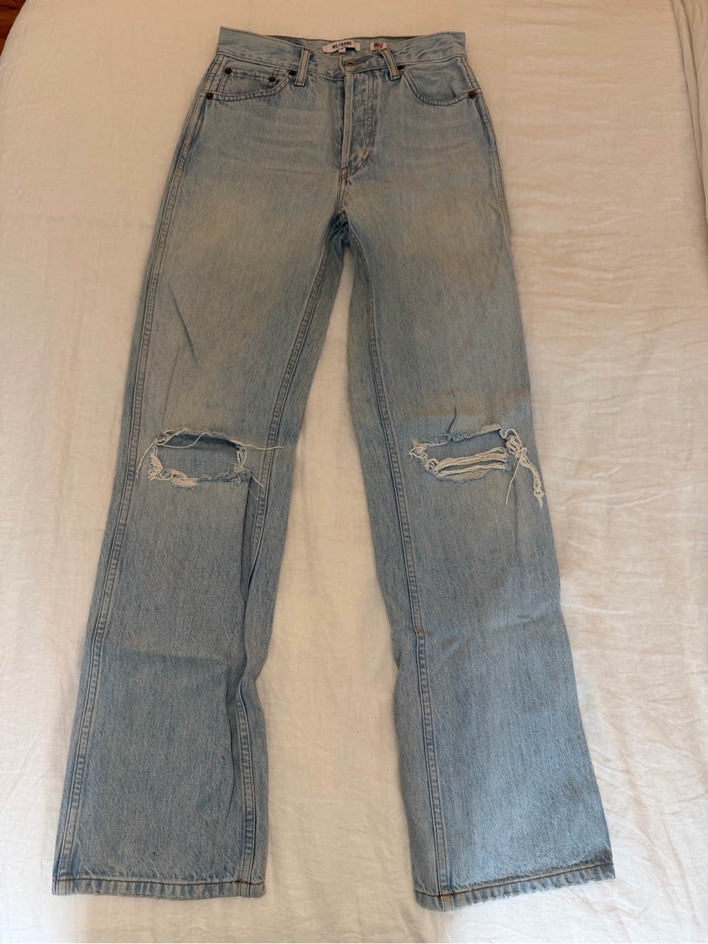 Re/done high rise 90s Light Wash Distressed Women's Jeans - Classic Straight Fit